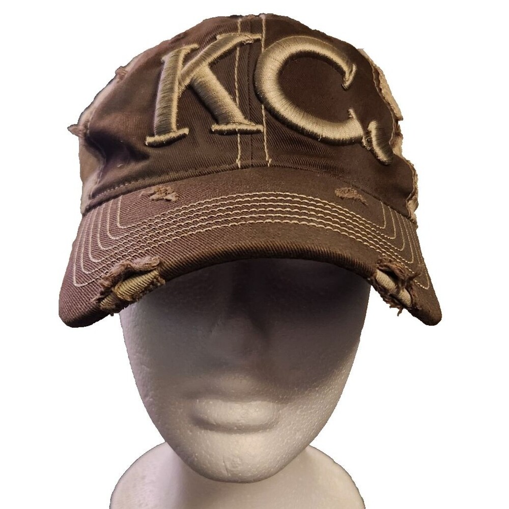 Distressed Embroidered KC Heart Brown Snapback Baseball Hat